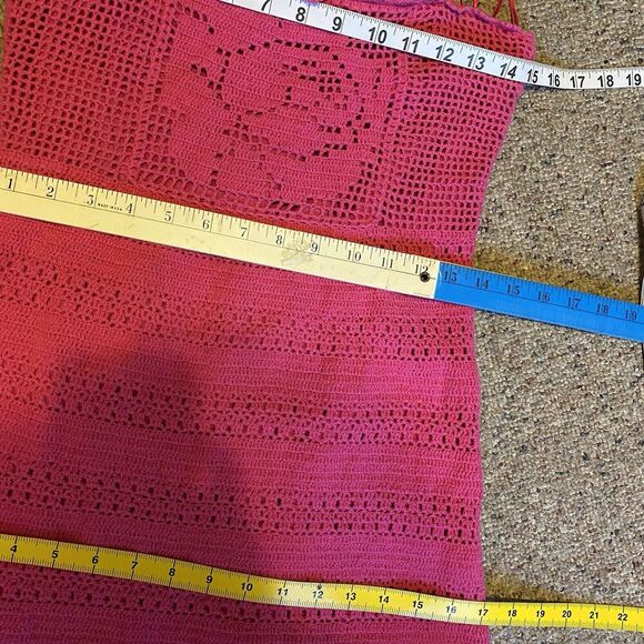 Vintage GUESS Tank Sundress Sz M Knit Crochet Pink Cottagecore Barbiecore Strap - Picture 2 of 11